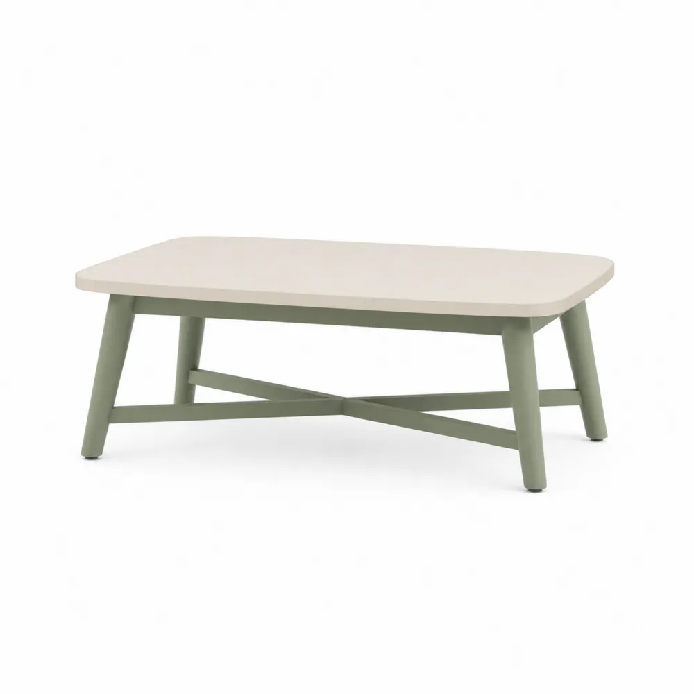 Rechteckiger Gartentisch aus HPL und Metall 120x70x40 cm Beige/Grün