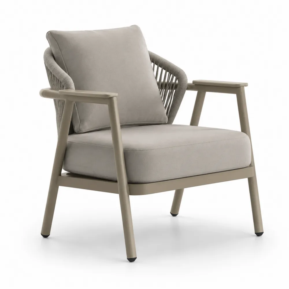 Outdoor-Stuhl mit Aluminiumrahmen und Polyesterkissen in Beige