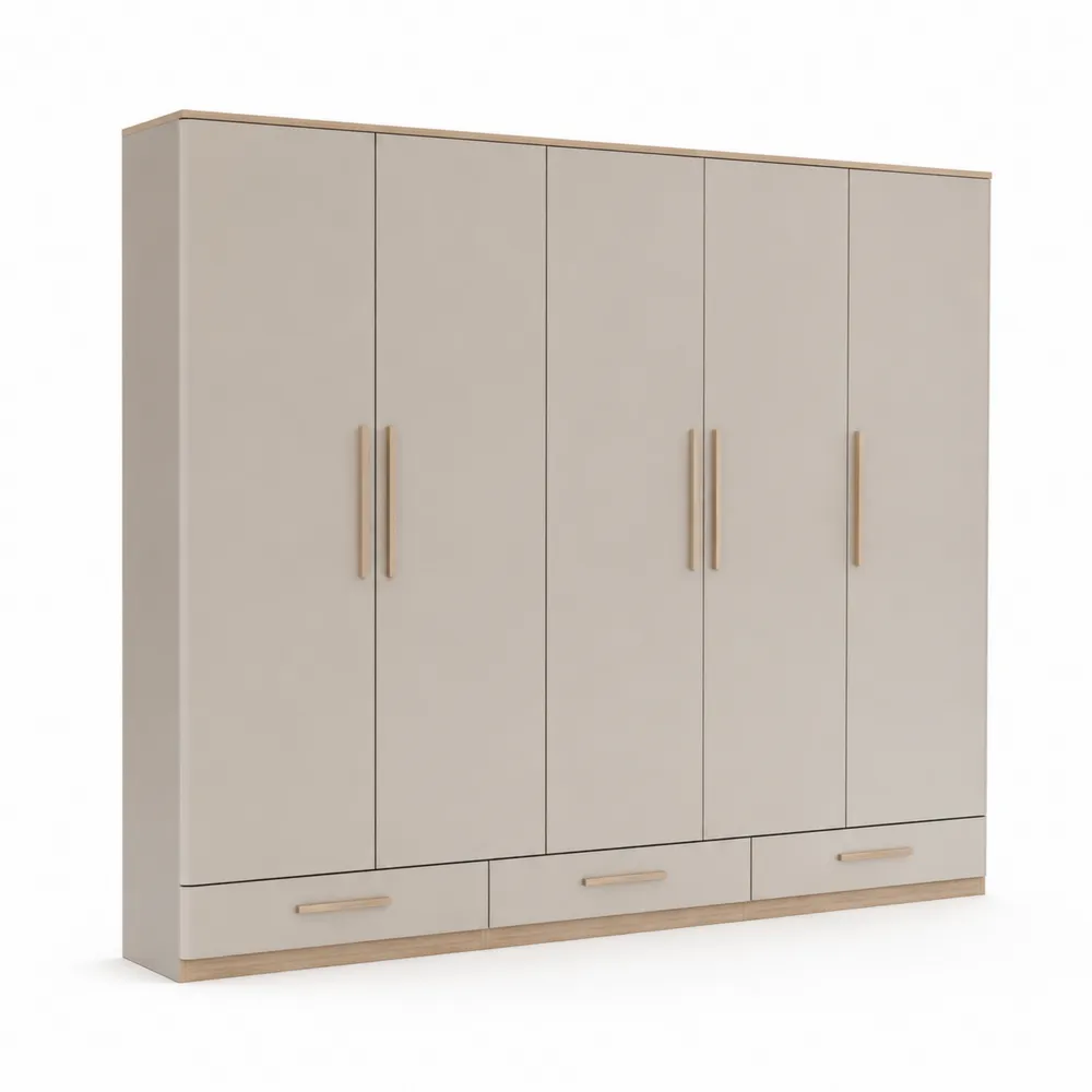 Kleiderschrank mit 5 Türen und 3 Schubladen MDF Beige