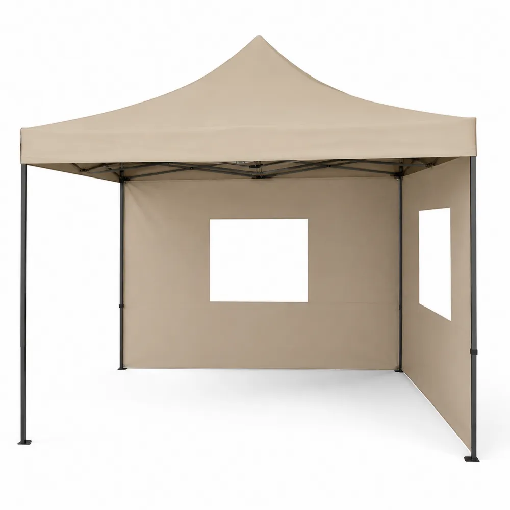 Faltpavillon 3x3m Polyester Beige mit Wänden