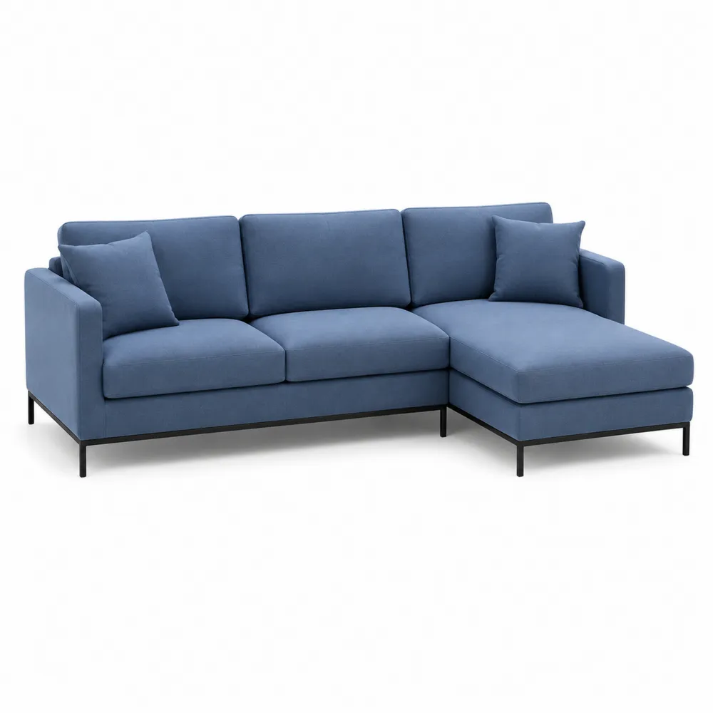 Ecksofa mit Ottomane Blau Polyester Metall 250cm