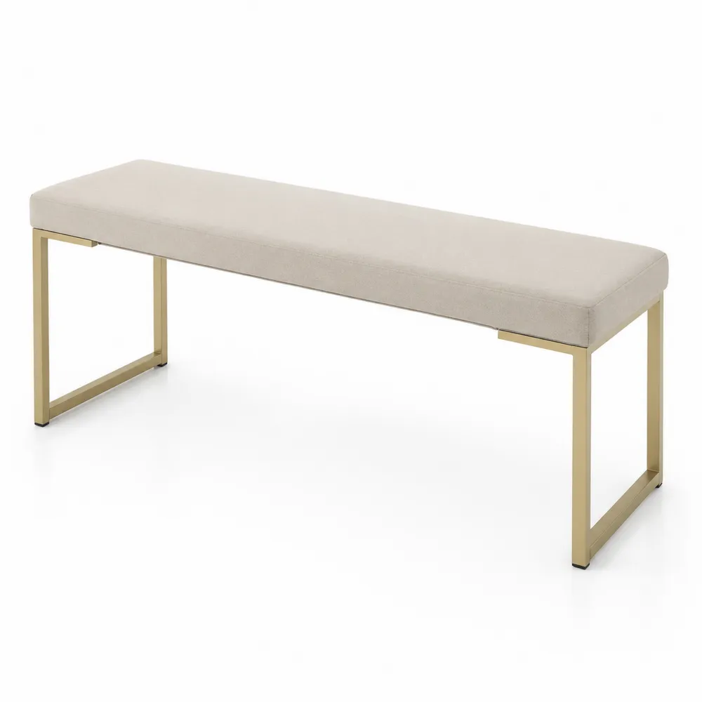 Bank mit Metallrahmen und Leinenpolster Beige