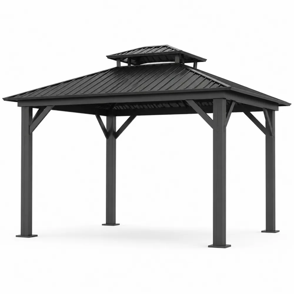 Gartenpavillon 3x3m Metall Anthrazit mit Doppeltem Dach