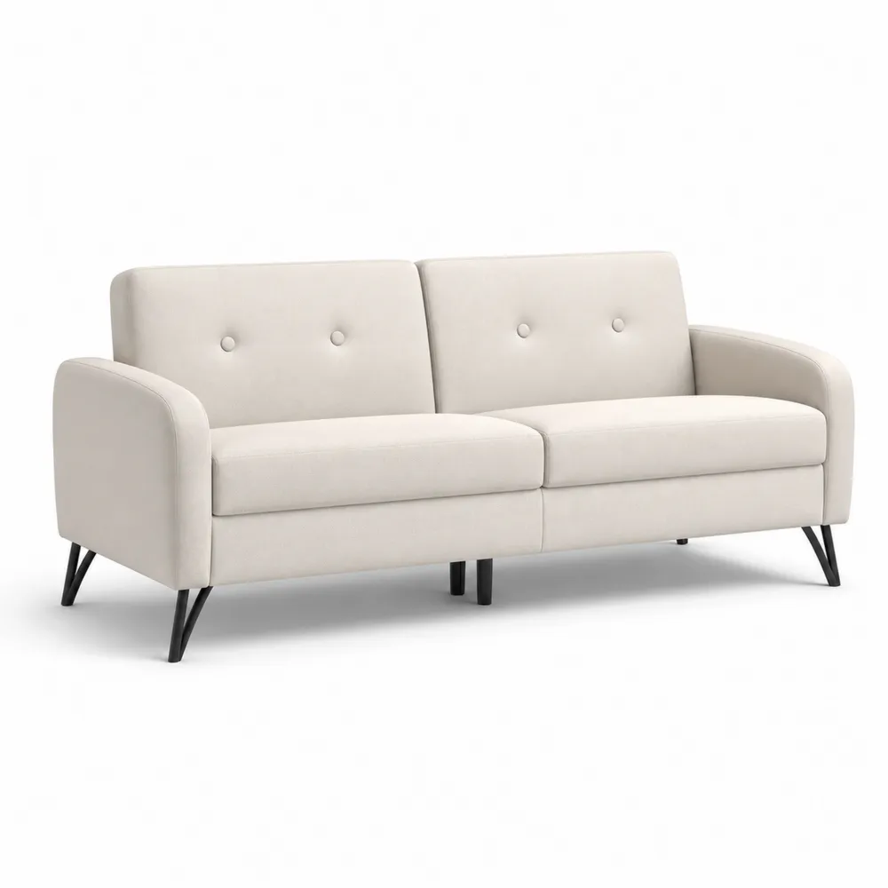 Beiges Zweisitzer-Sofa aus Kunstleder mit Metallbeinen