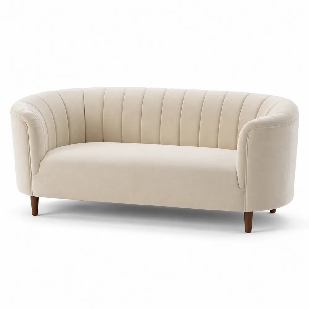 Zweisitzer Sofa Samt Holzbeine Beige
