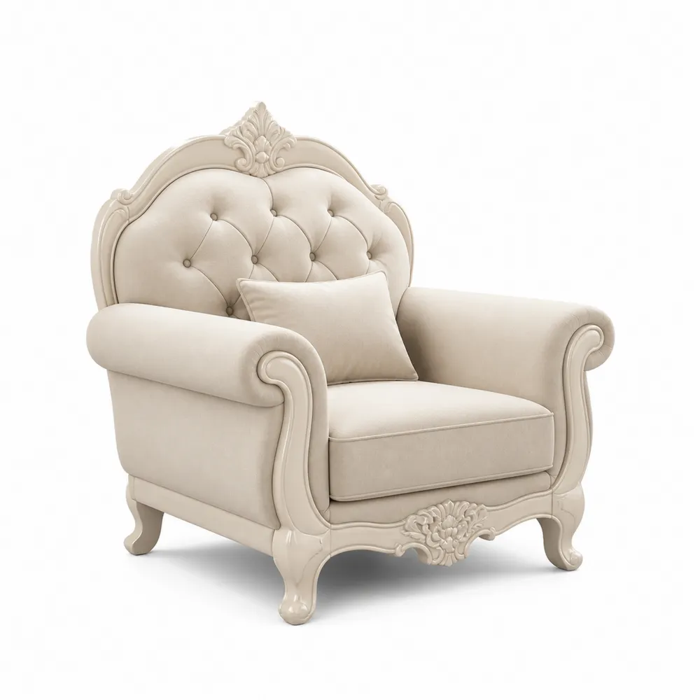 Sessel aus Sperrholz und Mikrofaser in Beige