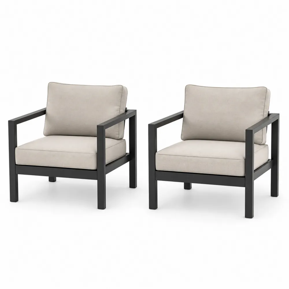 2er-Set Clubsessel Aluminium mit Polyesterkissen Beige/Schwarz