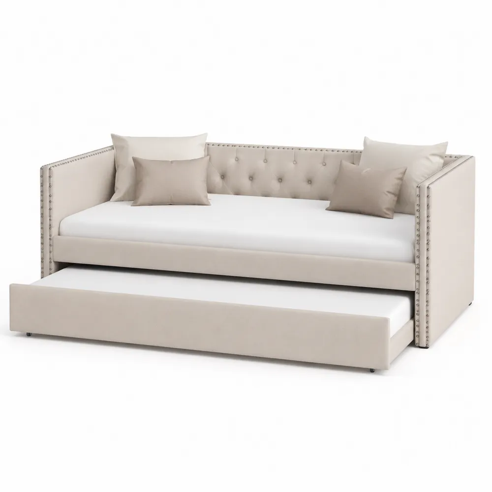 Polsterbett mit Ausziehbett Beige 200x90 cm