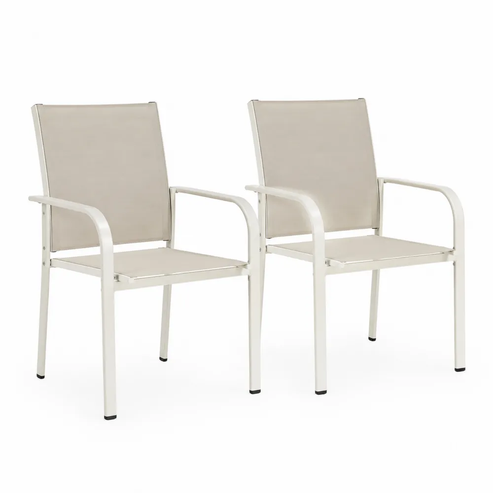 Stahlrahmen Stuhl-Set mit Polyesterbezug Beige 2er-Set