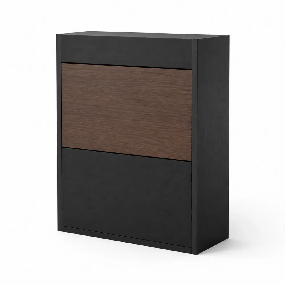 Schrank MDF Schwarz/Braun mit Eichenfurnier 120cm