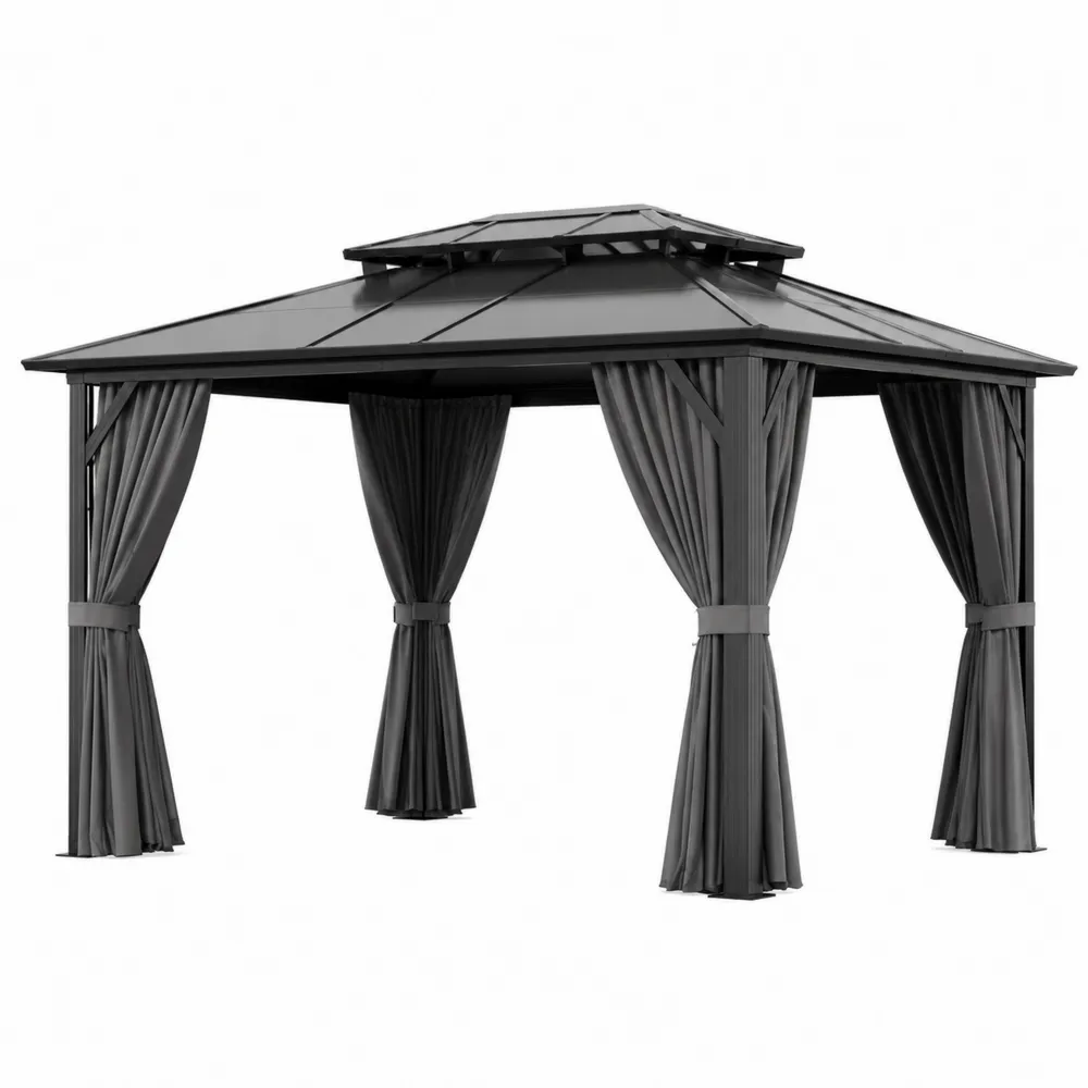 Metallpavillon mit Aluminiumrahmen und Polyestervorhängen in Dunkelgrau 3x4m