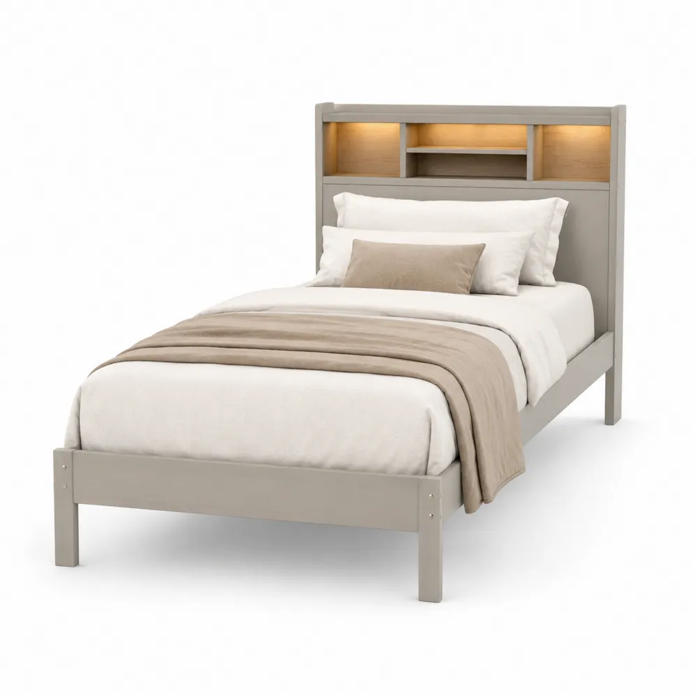Einzelbett mit Regal Grau 200x90 cm