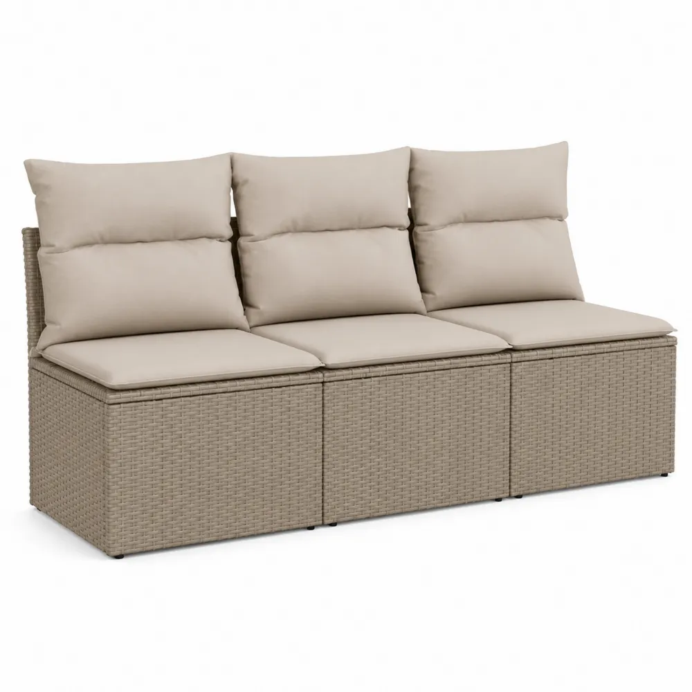 Garten-Sofa 3-Sitzer Rattan Beige 195 cm