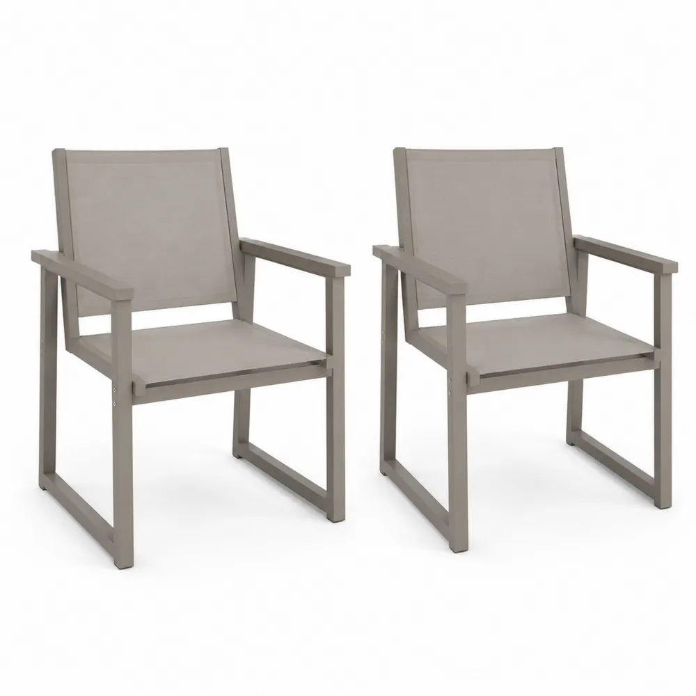 2er Set Gartenstühle Aluminium Textilene Grau
