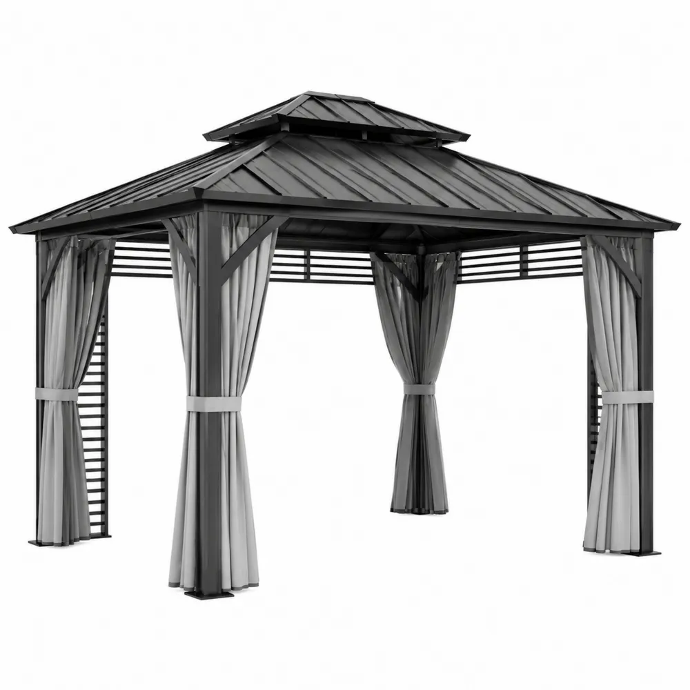 Gartenpavillon Metall 3x3m mit Vorhängen