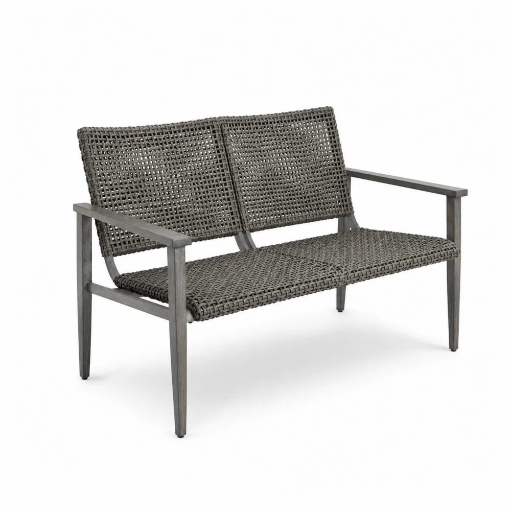 Divano a Due Posti in Legno e Rattan Sintetico Grigio 120 cm