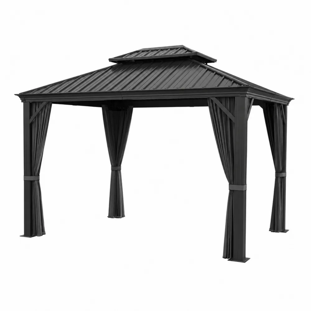 Gazebo da Giardino in Alluminio con Tetto Doppio e Tende