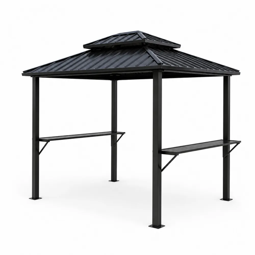 Gazebo Metallo Nero con Tetto Doppio Strato