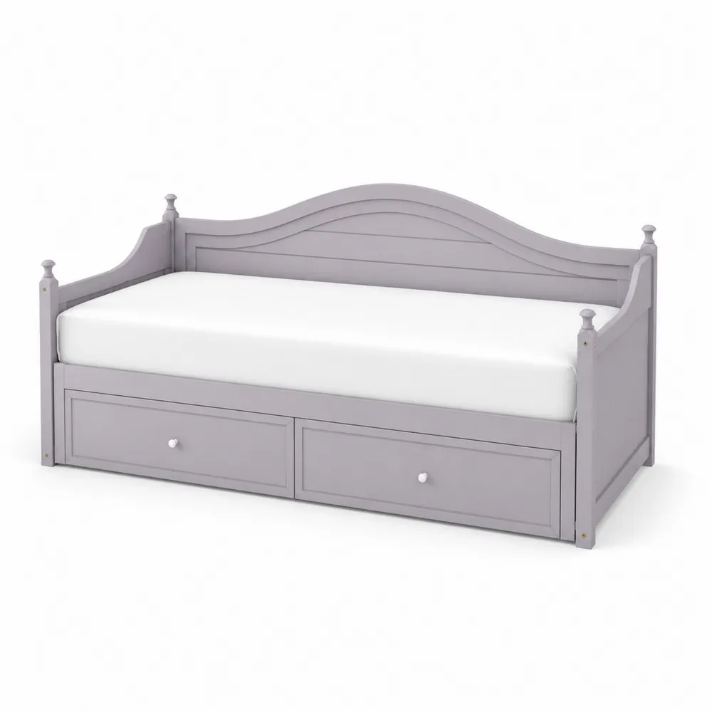 Divano letto singolo in legno massello con cassetti, Grigio