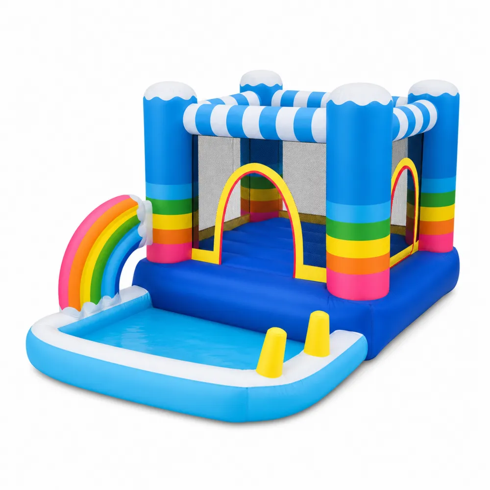 Castello Gonfiabile in PVC con Piscina e Scivolo Arcobaleno 300x200x180 cm