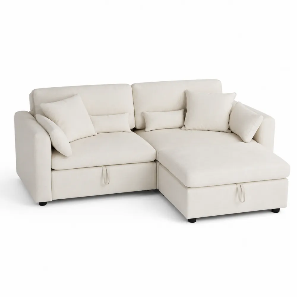 Divano modulare in tessuto con cuscini estraibili Beige