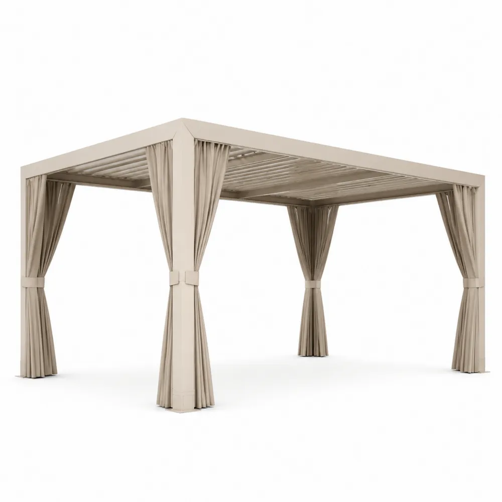 Gazebo in Alluminio con Tende in Poliestere Beige 300x300x260cm