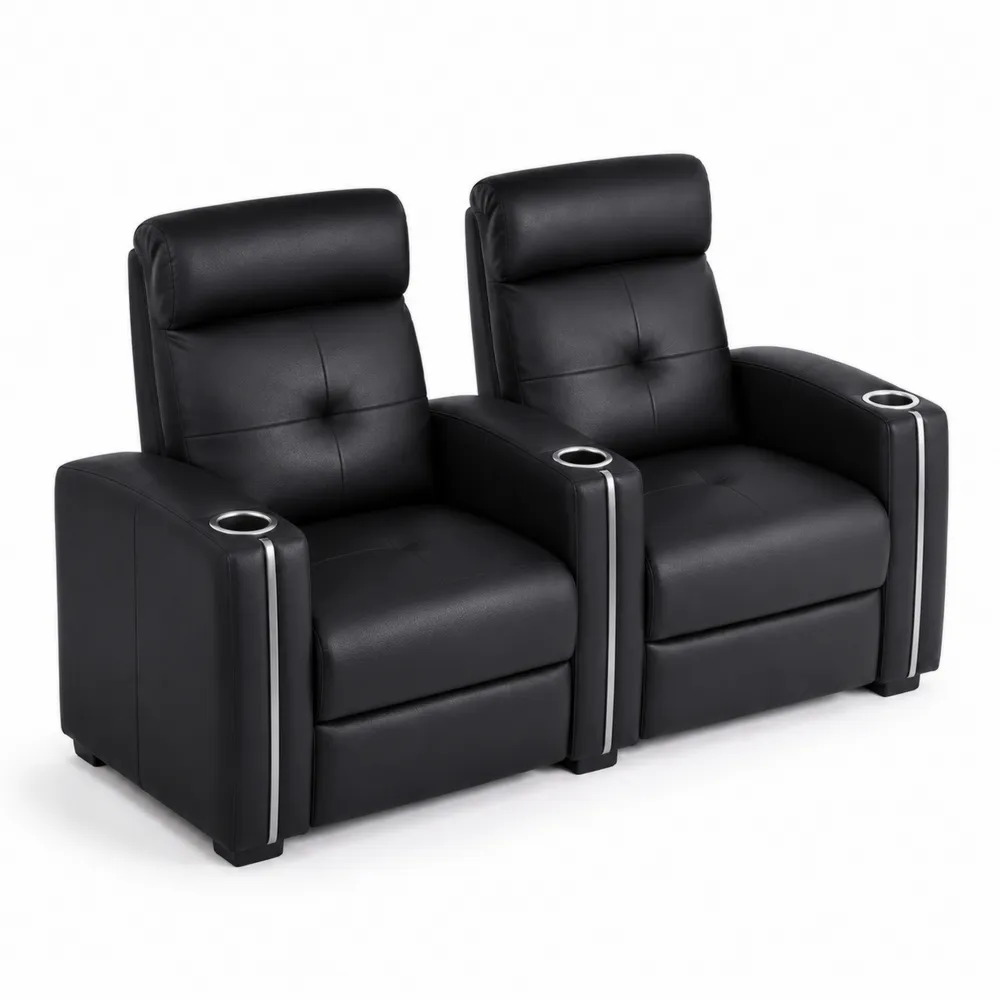 Set di 2 poltrone reclinabili in pelle sintetica nera con portabicchieri