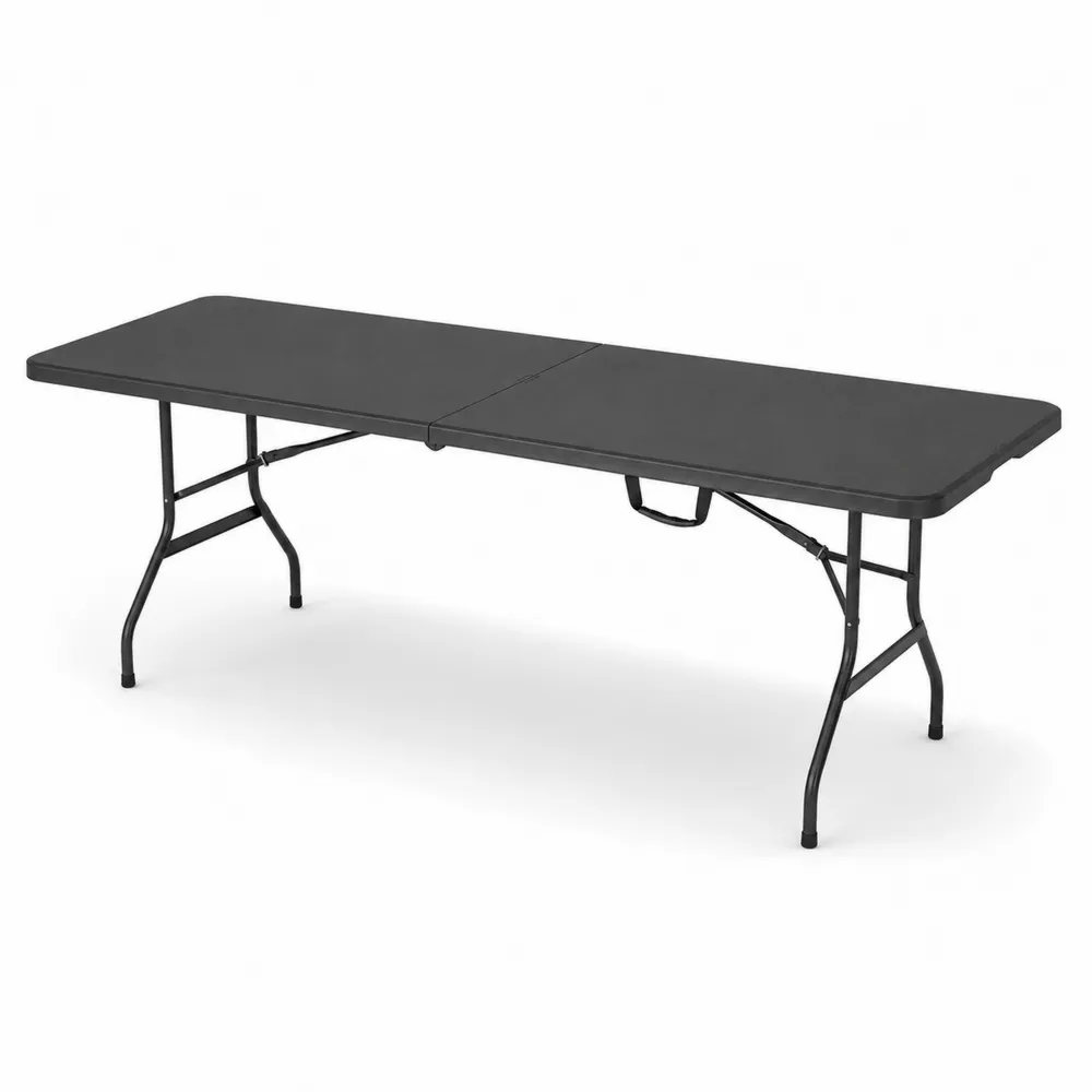 Tavolo pieghevole in plastica e acciaio nero 180x75x74 cm