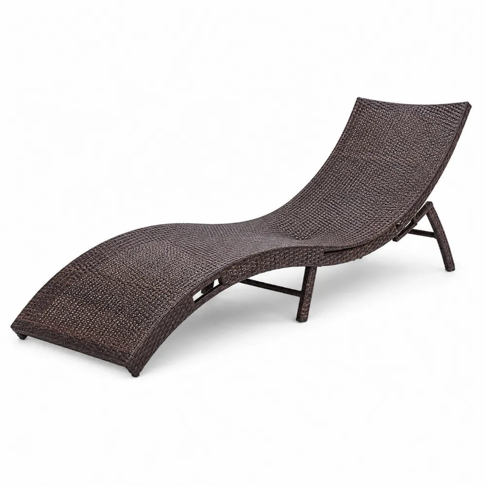 Lettino da Esterno in Rattan Marrone con Struttura in Acciaio