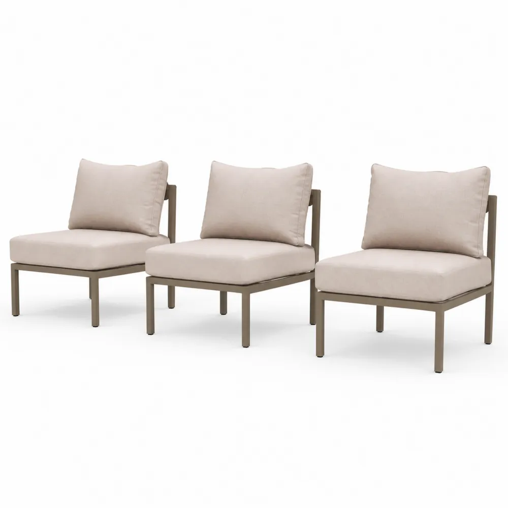 Set di 3 poltrone da esterno in alluminio con cuscini beige