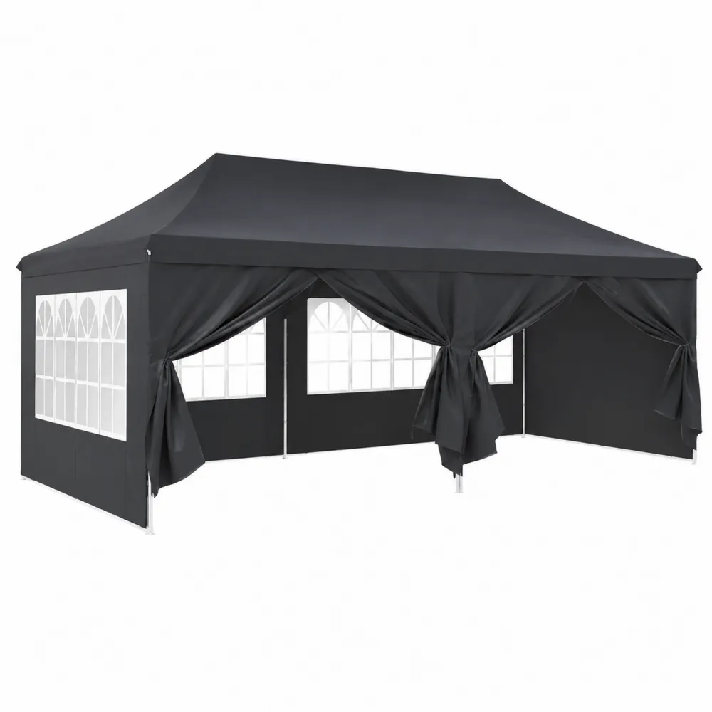 Gazebo Nero 3x6m con Finestra e Struttura in Acciaio