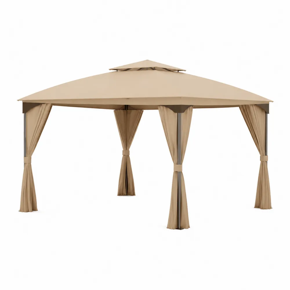 Gazebo in Acciaio e Poliestere Beige con Doppio Tetto