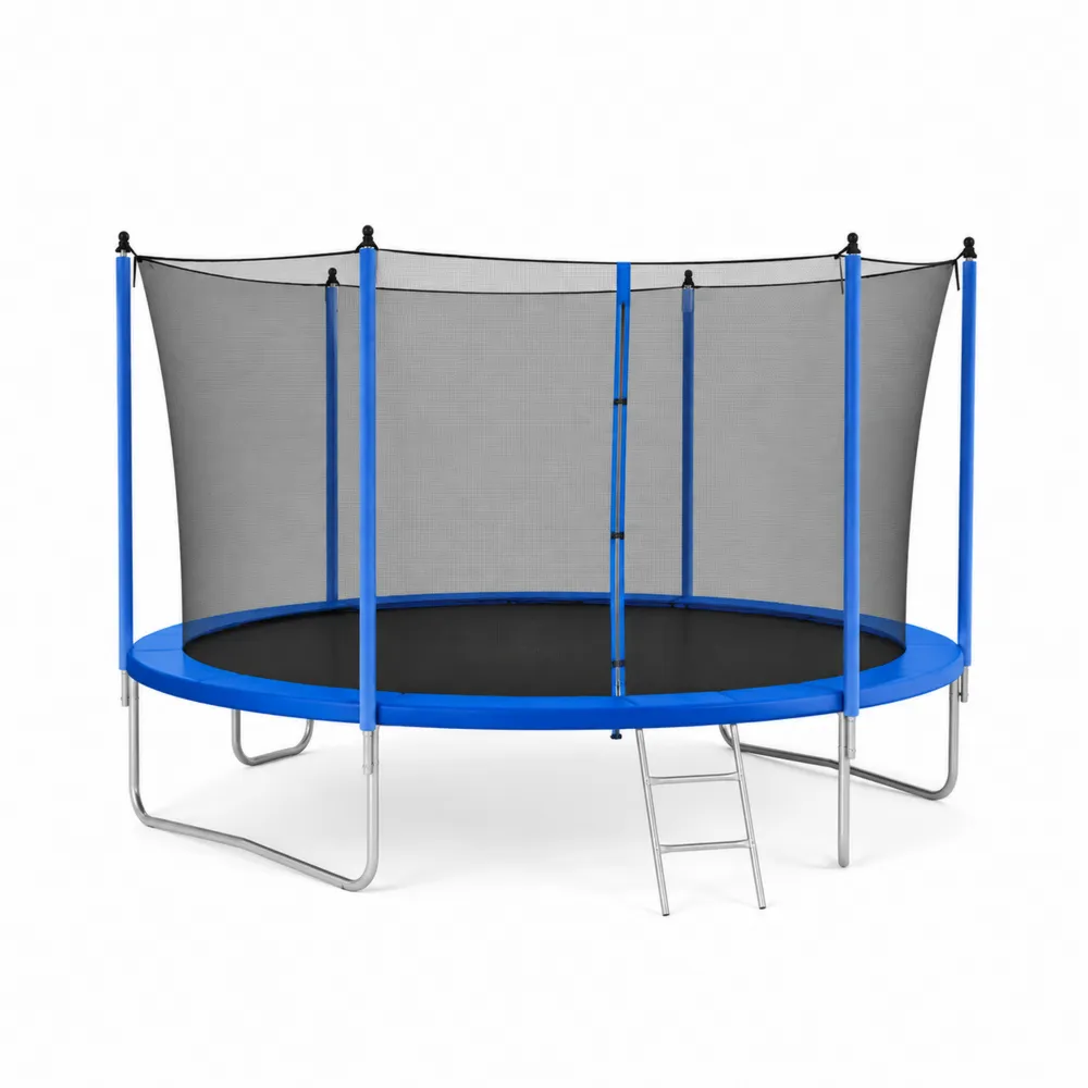 Trampolino da Giardino Ø305 cm in Acciaio e Materiale Sintetico Blu con Rete e Scala
