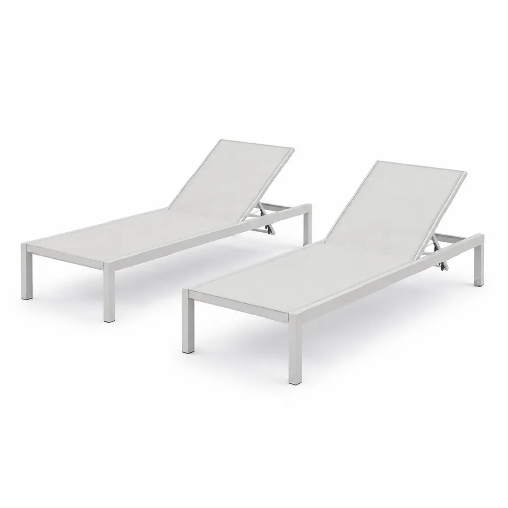 Set di 2 Lettini Prendisole in Alluminio con Textilene Bianco