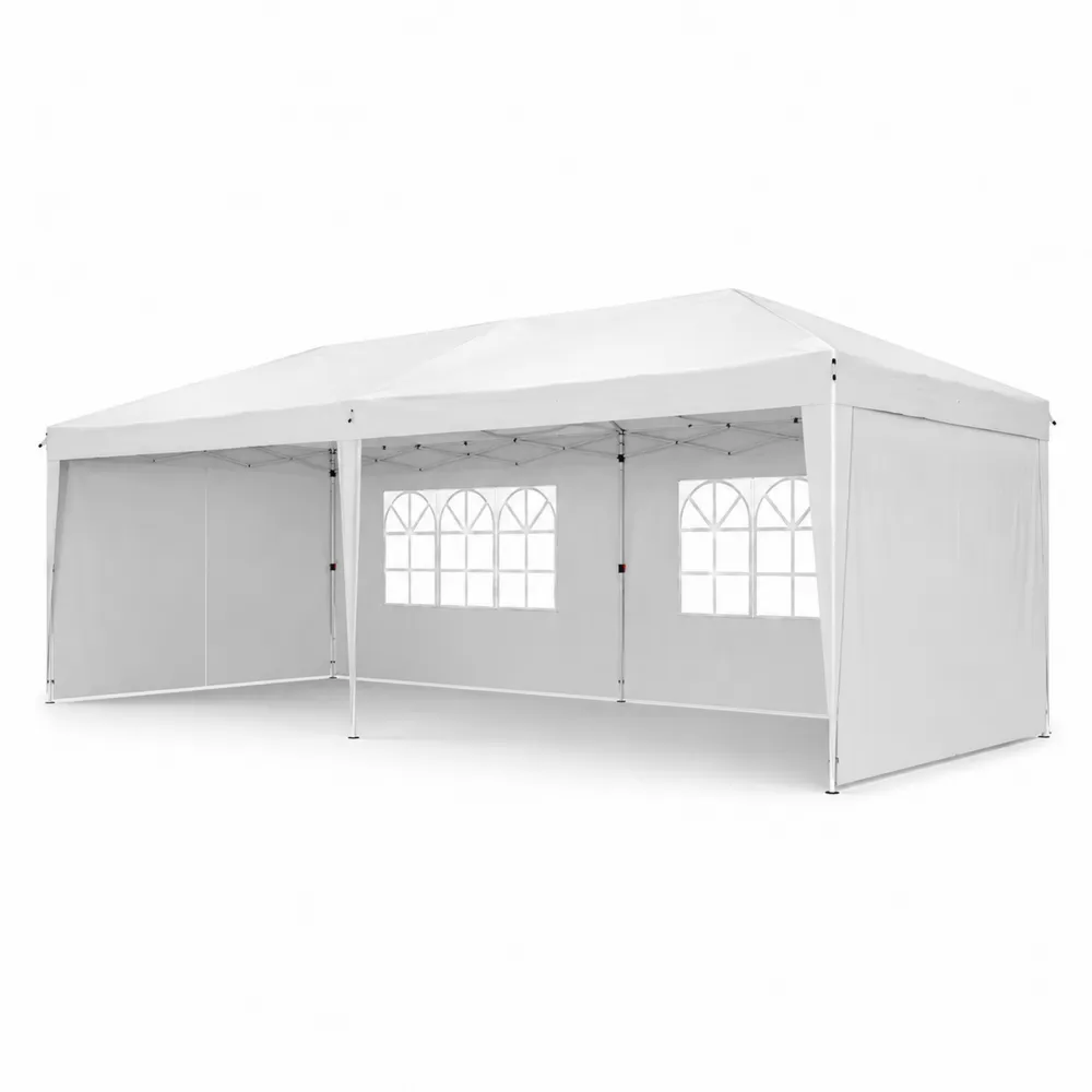 Gazebo 4x8m Telaio in Acciaio e Tessuto di Poliestere Bianco