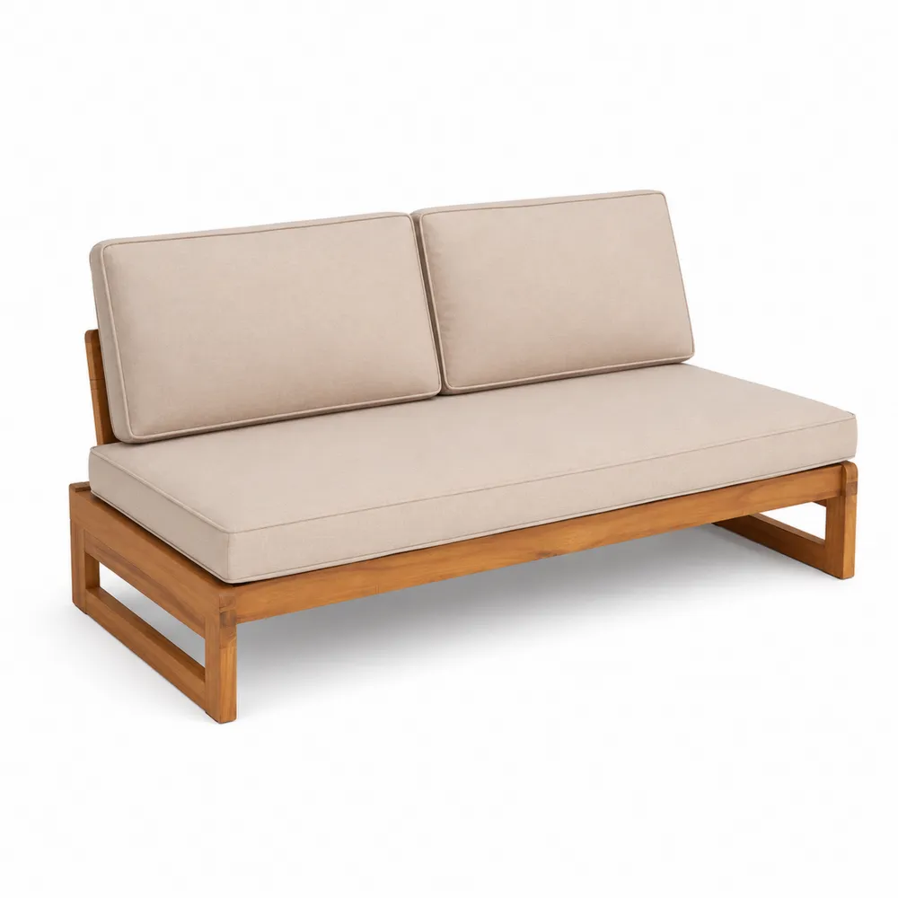 Divano da Esterno in Legno con Cuscini in Poliestere Beige