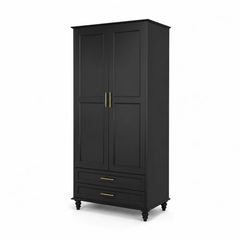 Armadio a due ante con cassetti in legno nero