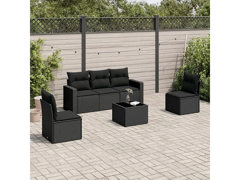 Moderne Garten-Sofagarnitur aus Poly Rattan mit Kissen, 6-tlg. Set-decororise