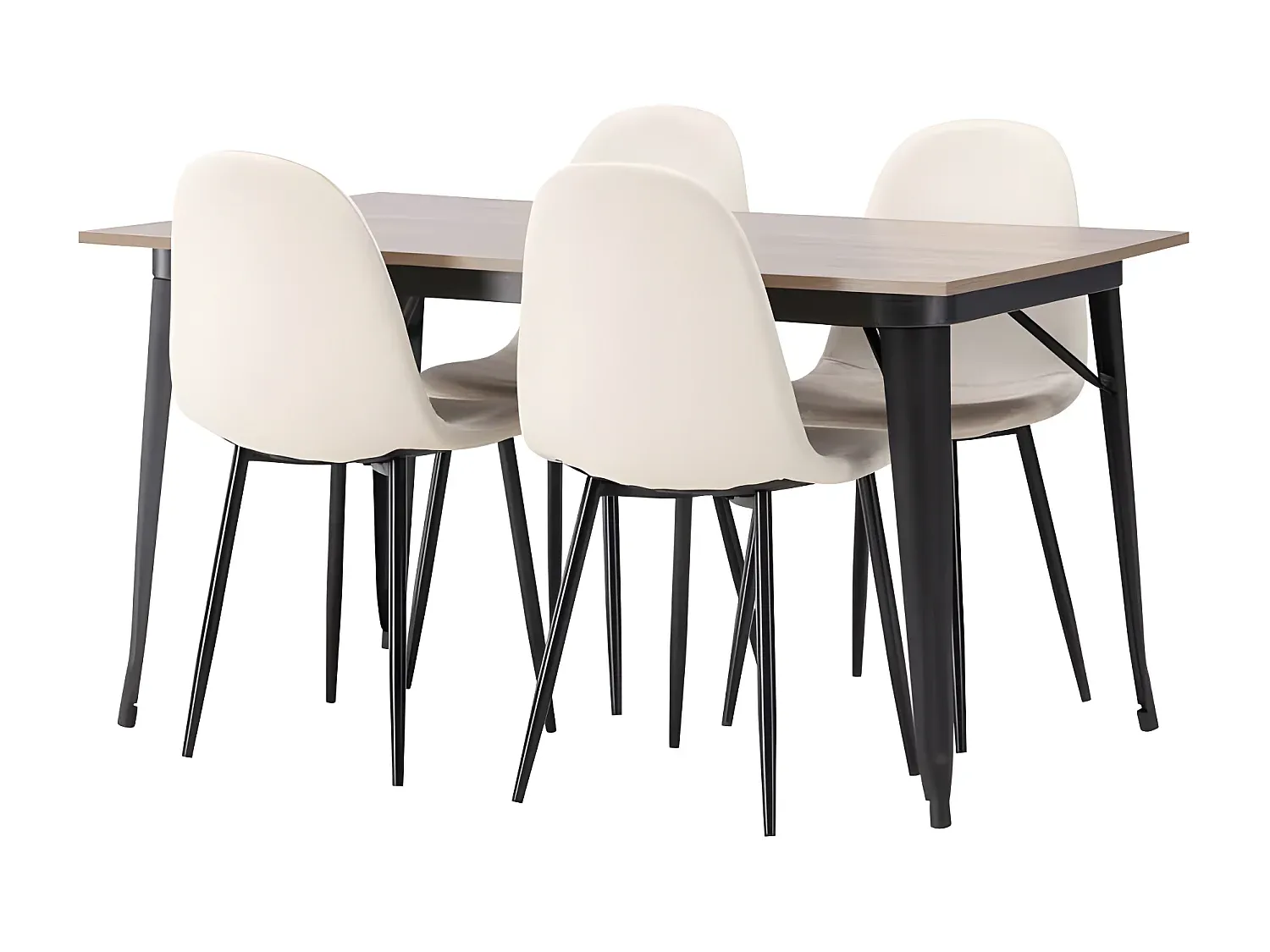 Essgruppe Tisch Nussbaumdekor mit 4 beigen Stühlen-decororise