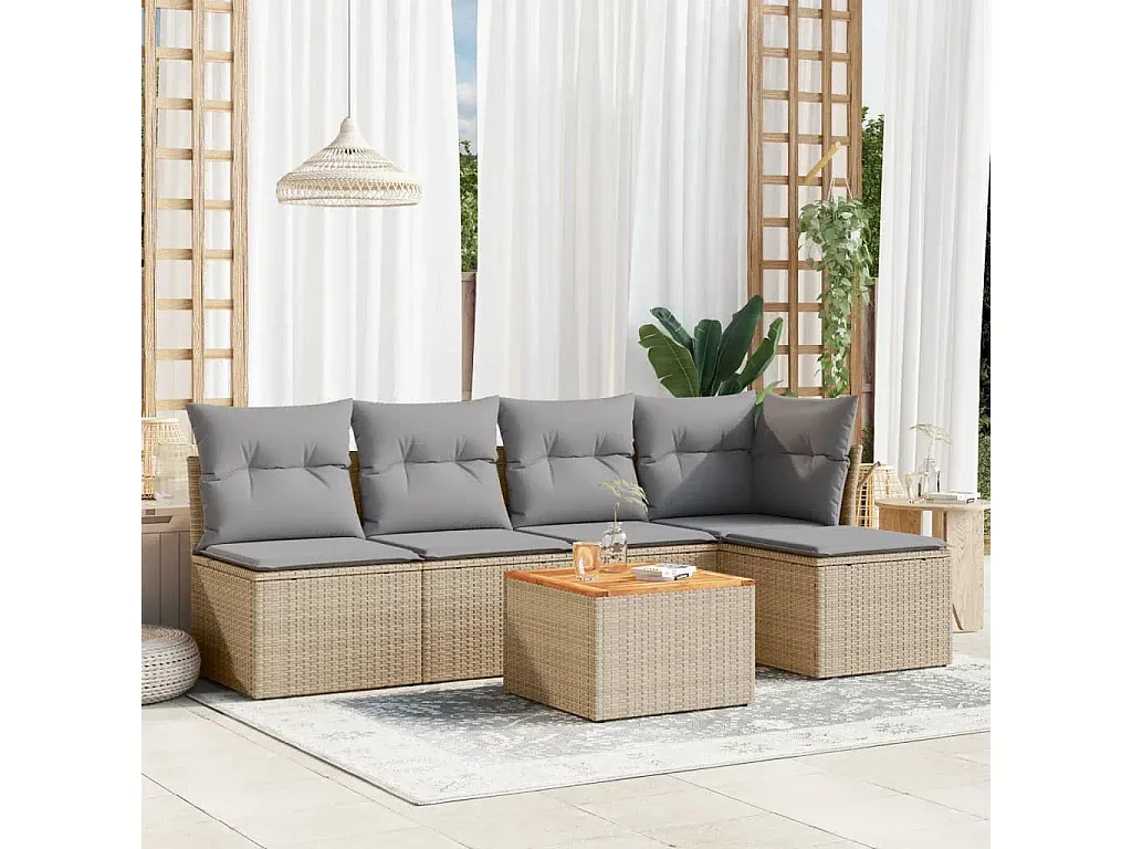 Moderne Garten-Sofagarnitur aus Poly Rattan, Beige, inkl. Kissen-decororise