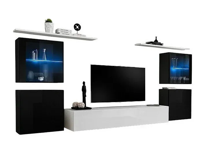 Moderne Wohnwand in Weiß und Schwarz Hochglanz-decororise