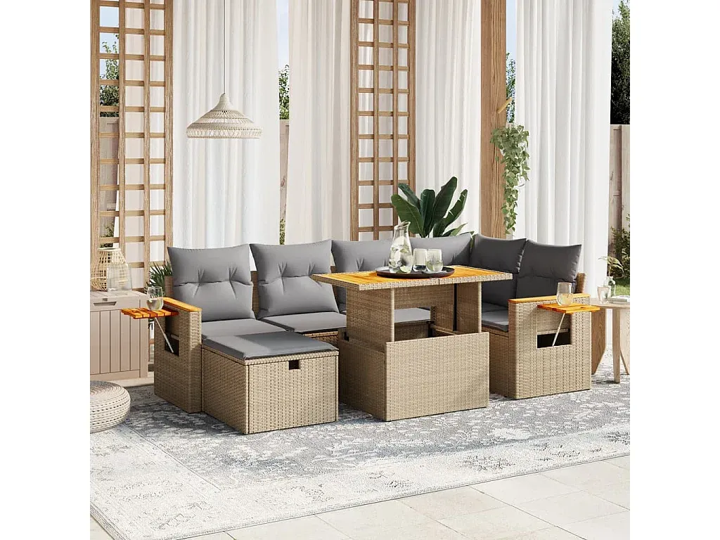 Garten-Sofaset mit Kissen aus Poly Rattan Beige-decororise