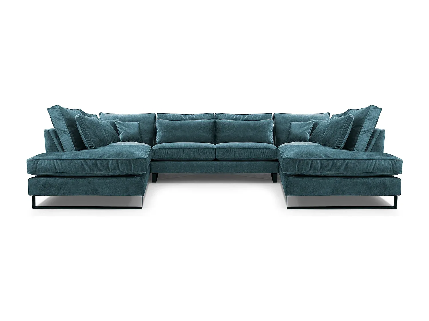 Freistehende Eckcouch mit Wellenfedern und Metallbeinen, Türkis, 103x407x224 cm-decororise