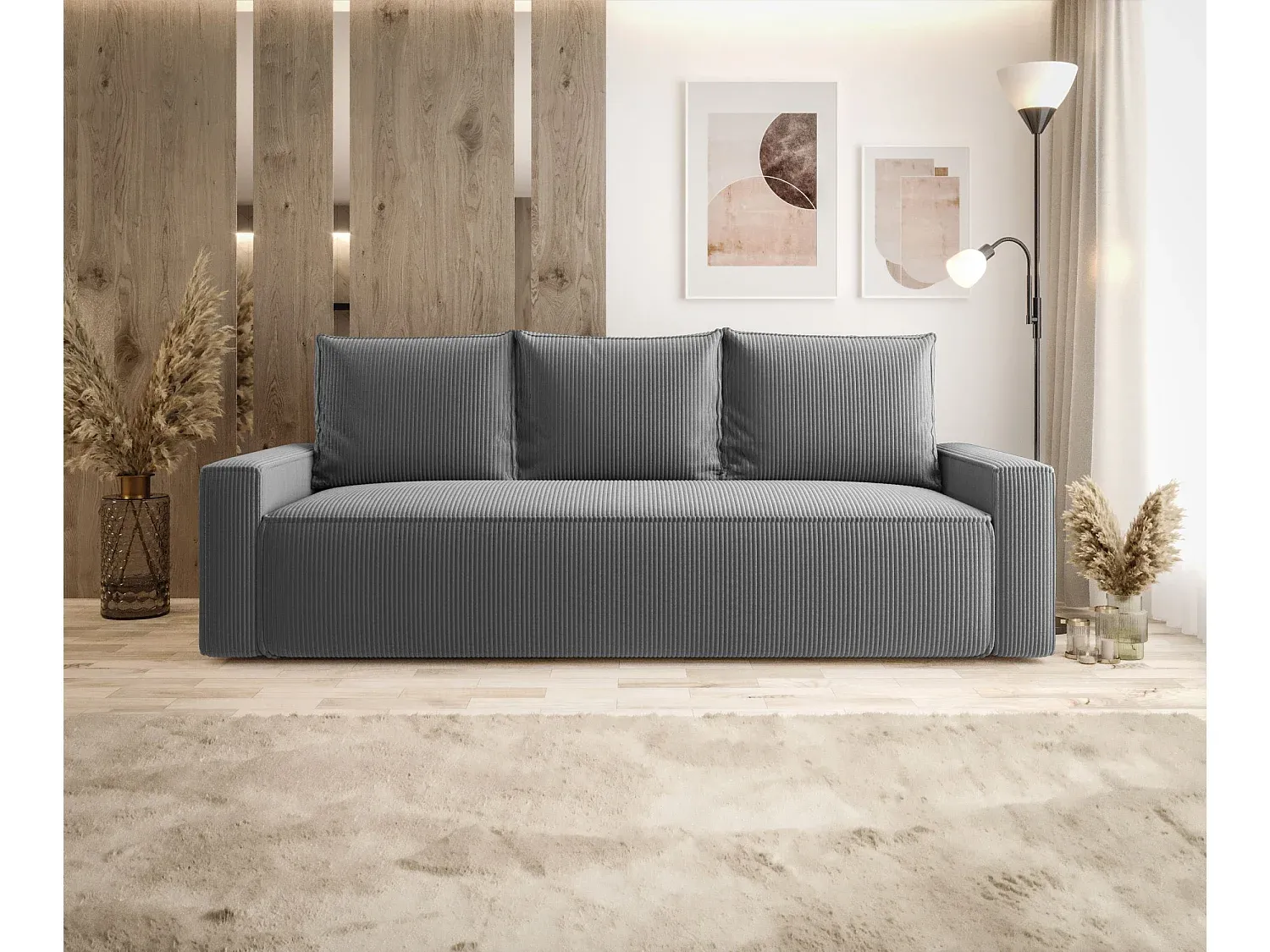 Moderne graue Couch mit Stauraum und Bettfunktion-decororise