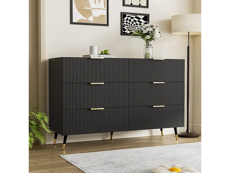 Elegante Kommode mit 6 Schubladen und goldenen Akzenten, schwarz-decororise