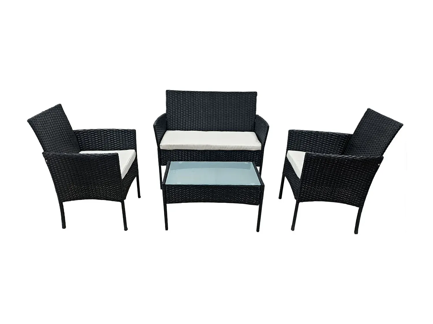 Gartenmöbel-Set aus schwarzem Kunstharzgeflecht für 4 Personen-decororise