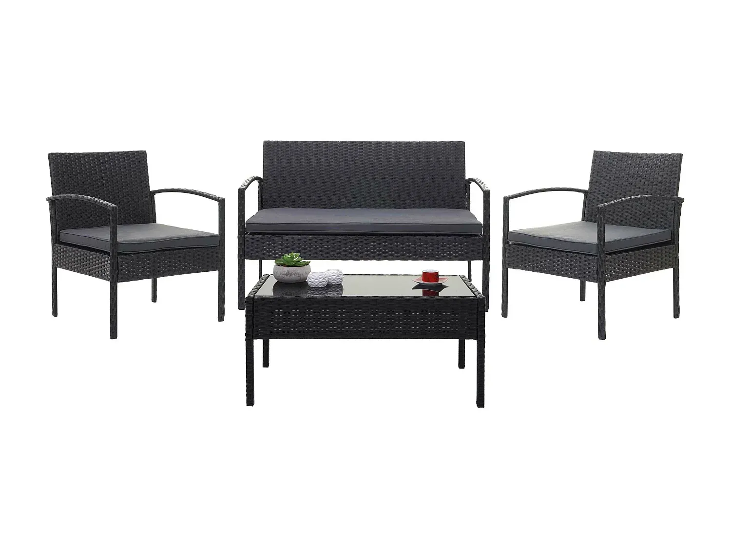 Moderne Gartenmöbel-Set, Schwarz mit Dunkelgrauen Kissen-decororise