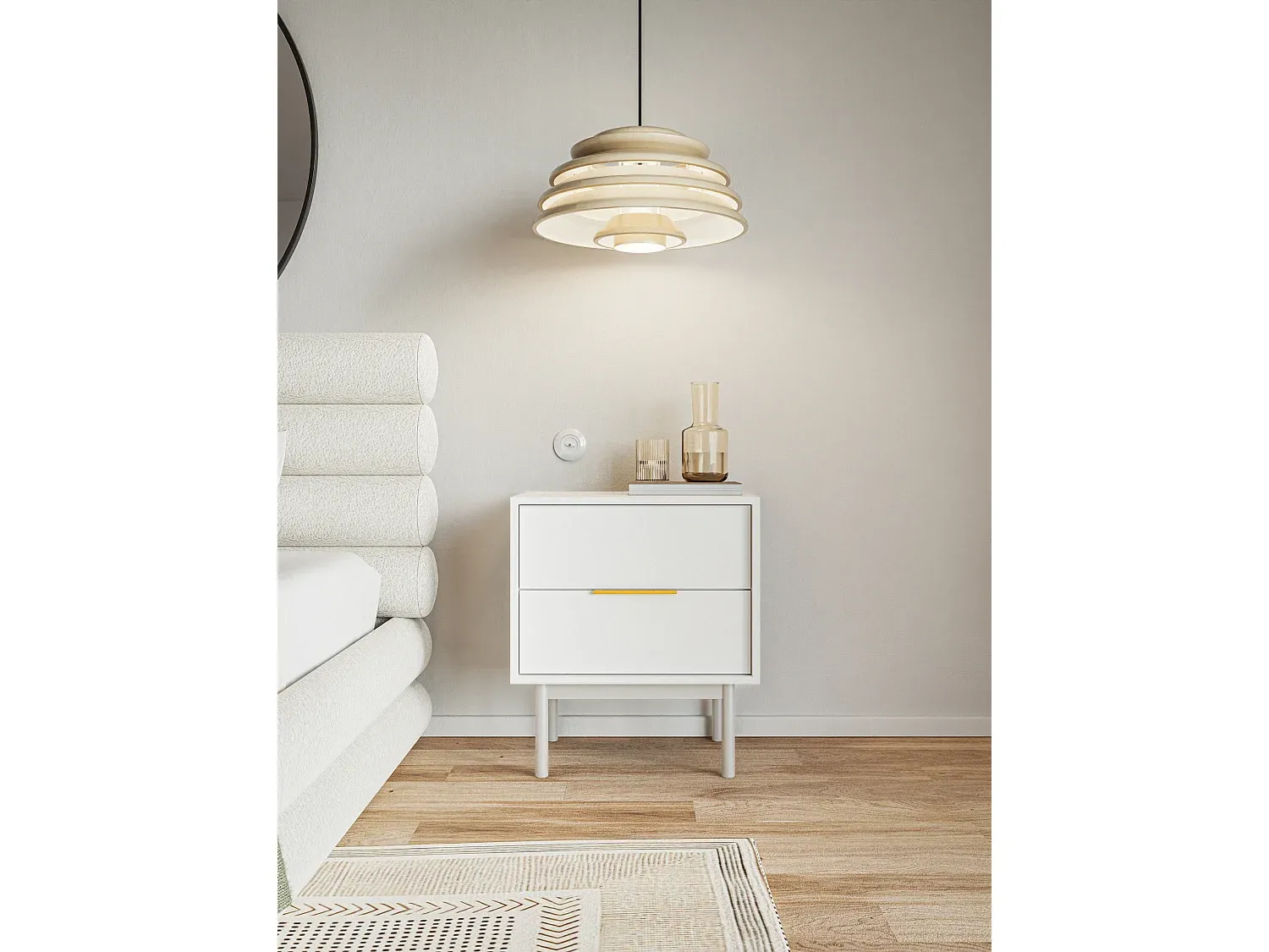 Weißer Nachttisch mit zwei Schubladen, 54 cm-decororise