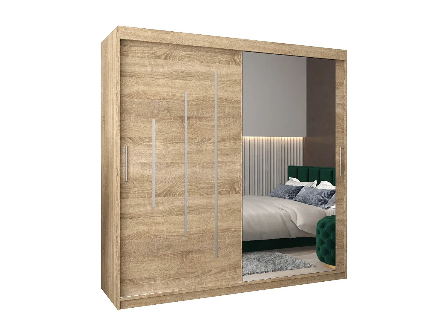Moderner Schwebetürenschrank mit großem Stauraum, 2-türig, Sonoma Eiche-decororise