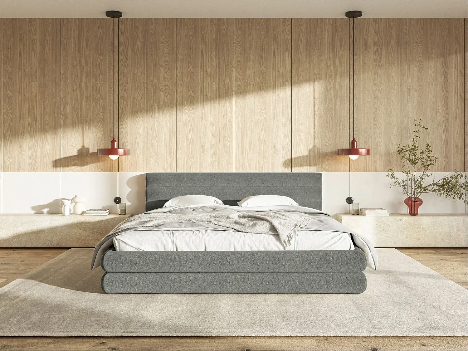 Graues Polsterbett mit Stauraum 140x200 cm-decororise